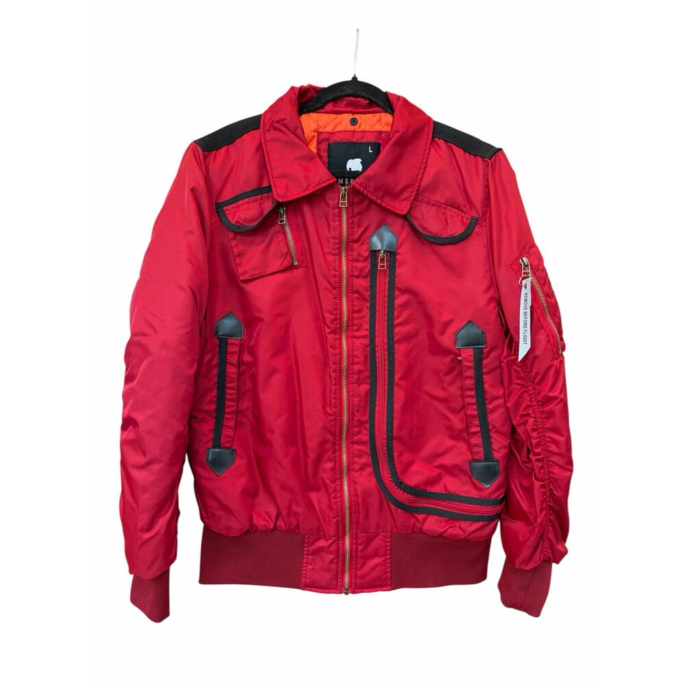 American Stitch Red Utility Bomber Jacket Size L Streetwear Zip Detail